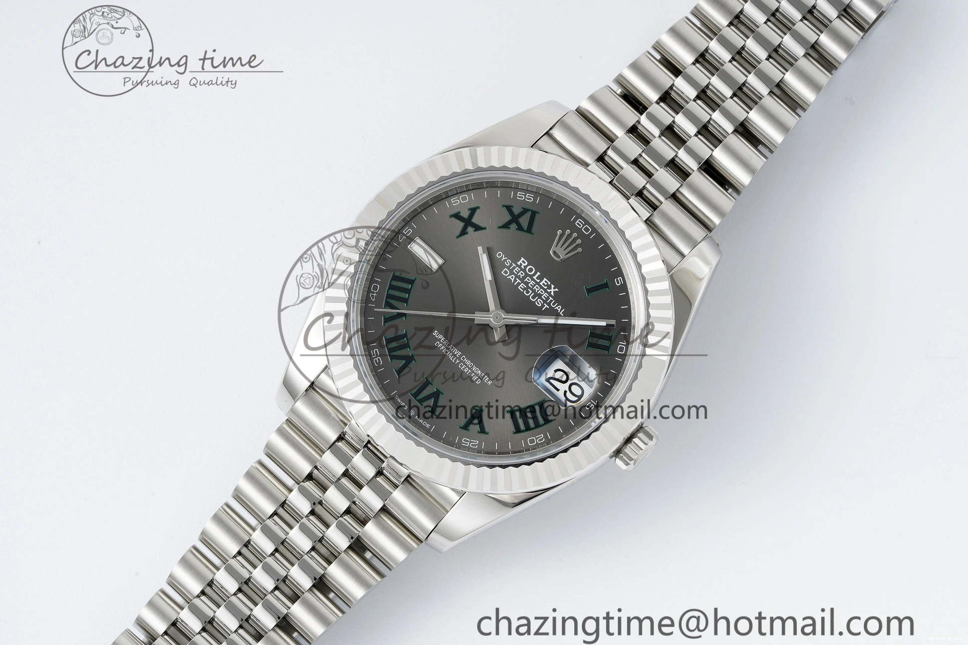 0410 DateJust 41 SS Fluted Bezel KING 1:1 Best Edition 904L Steel Gray Green Roman Dial on Jubilee Bracelet VR Contemporary 2204